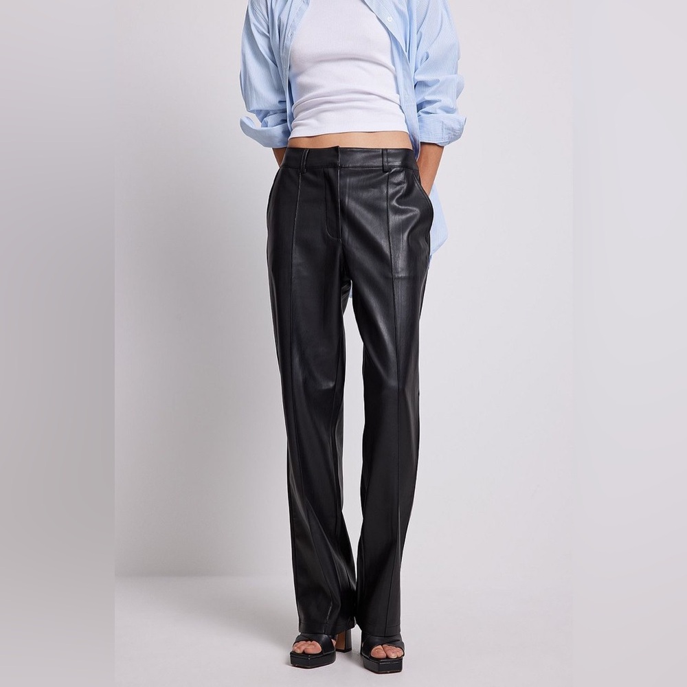 NA-KD Black Pu Mid Rise Pants